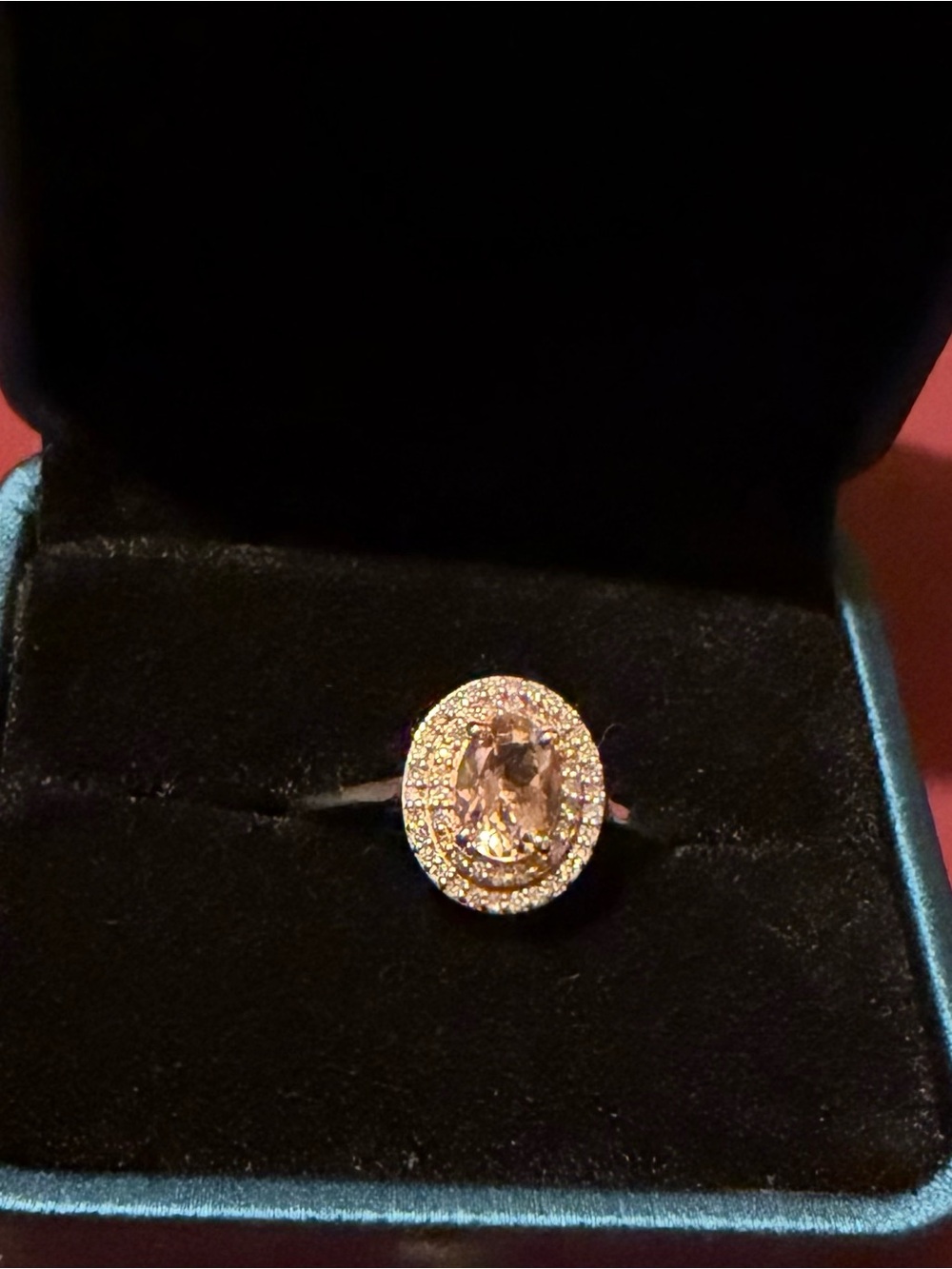 Beautiful Natural Morganite and Diamond Halo Ring 10k White Gold - Picture 7 of 8